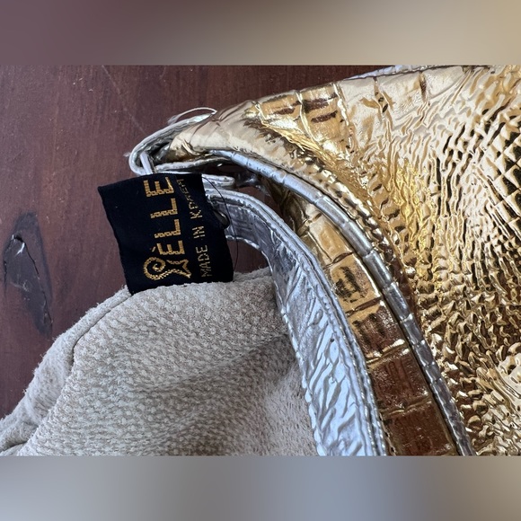 Pelle Gold & Silver Metallic Hobo Bag Made In Korea Croc Print Genuine Leather - Picture 4 of 5